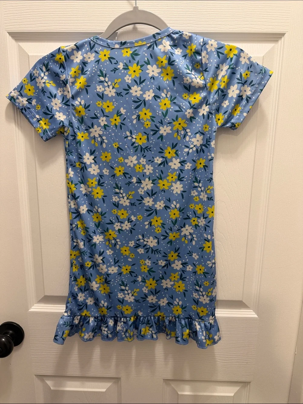 5T-7T Light Blue Floral Ruffle-Hem Dress